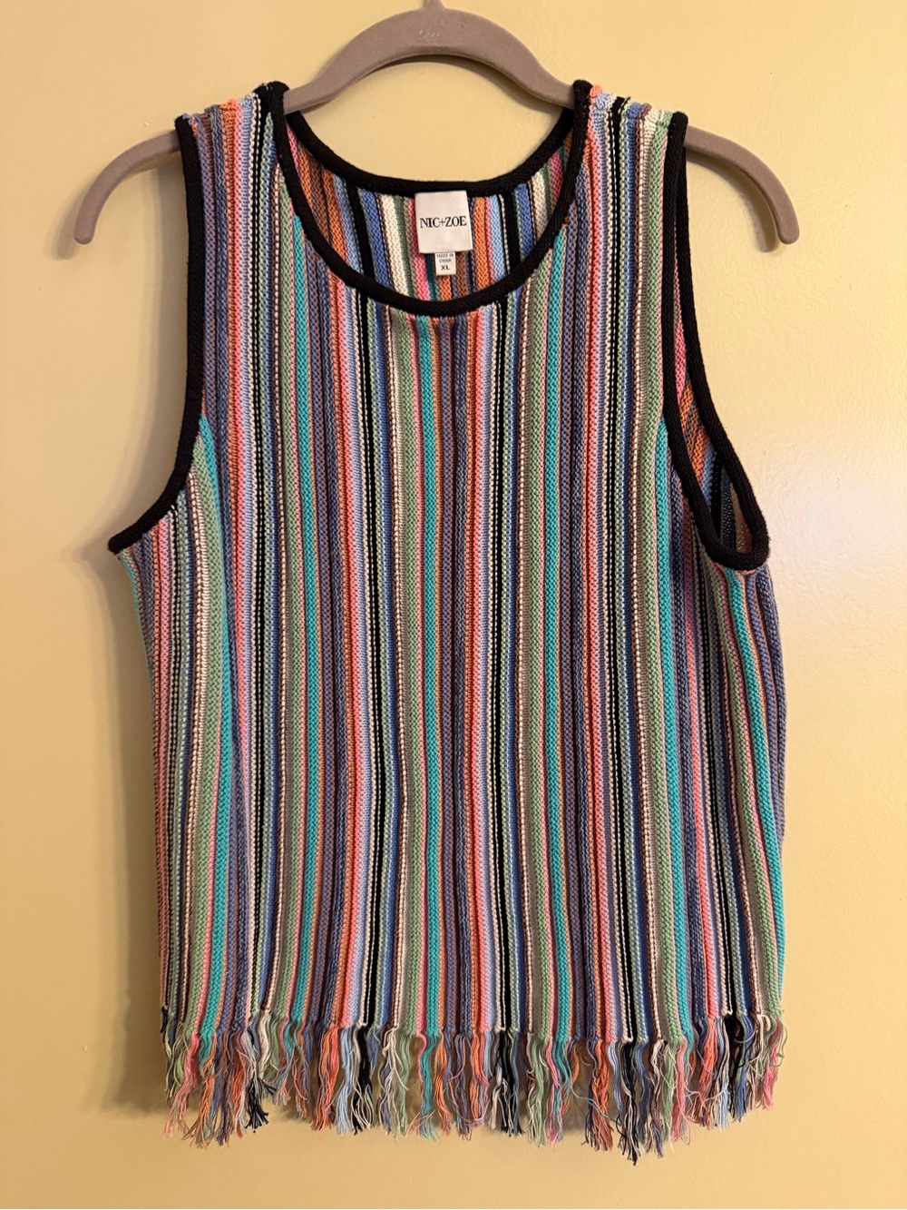 NIC+ZOE Multicolor Vertical Stripe Knit Tank with Black Trim